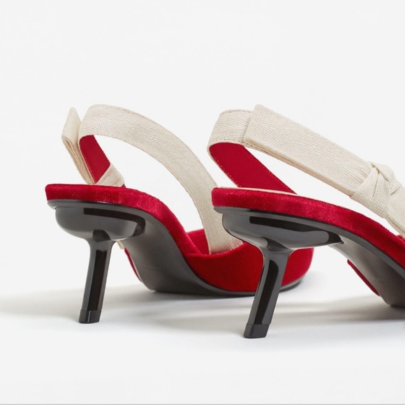 Red J'adior-Style Red Velvet Slingback Pumps Heels - Picture 2 of 5